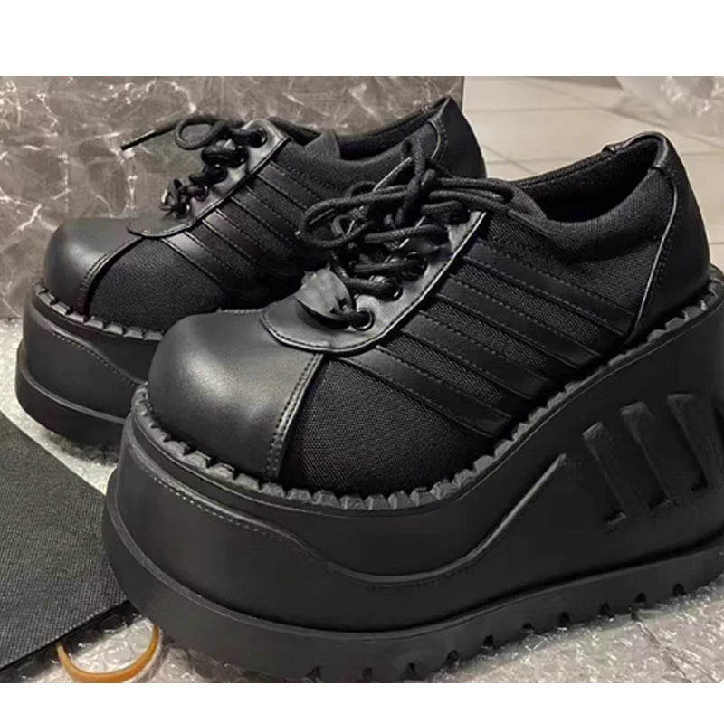 Gothic Punk Platform Shoes Women Y2K Style Black Wedge Heel