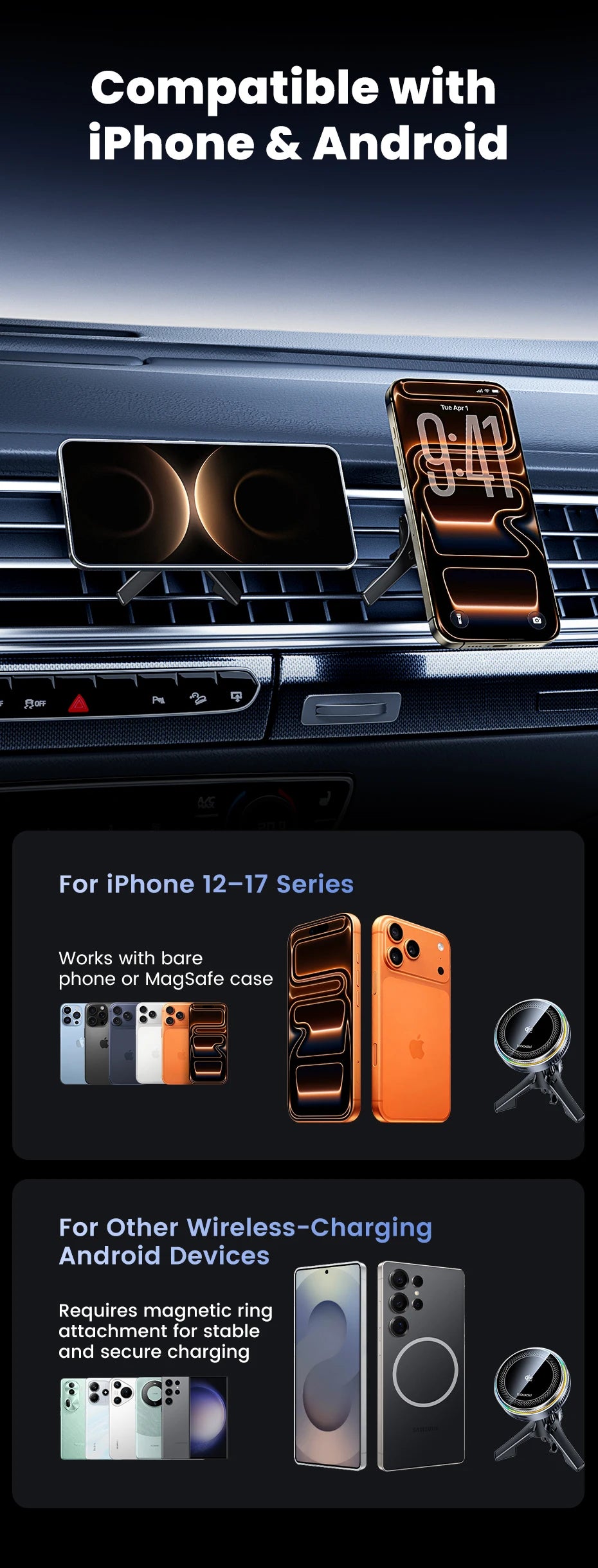 Toocki Qi2.2 25W Car Wireless Charger Phone Holder Stand TEC Cooling for iPhone 17 16 15 Pro Max Smasung S26 S25 Magsafe Charger