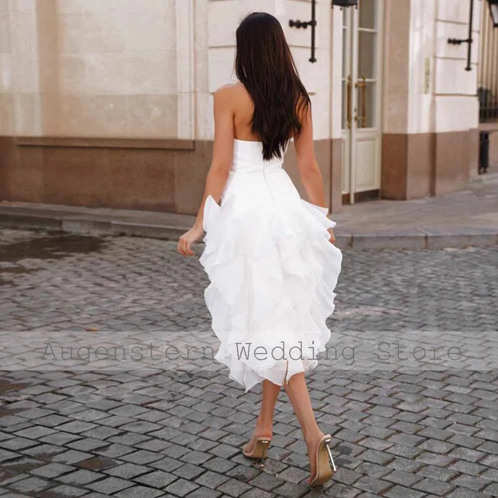 Simple Civil Wedding Dresses Chiffon A-line Wedding Party Dress White Sweetheart Ruffles 2025 Bride Gowns for Women Midi 2025