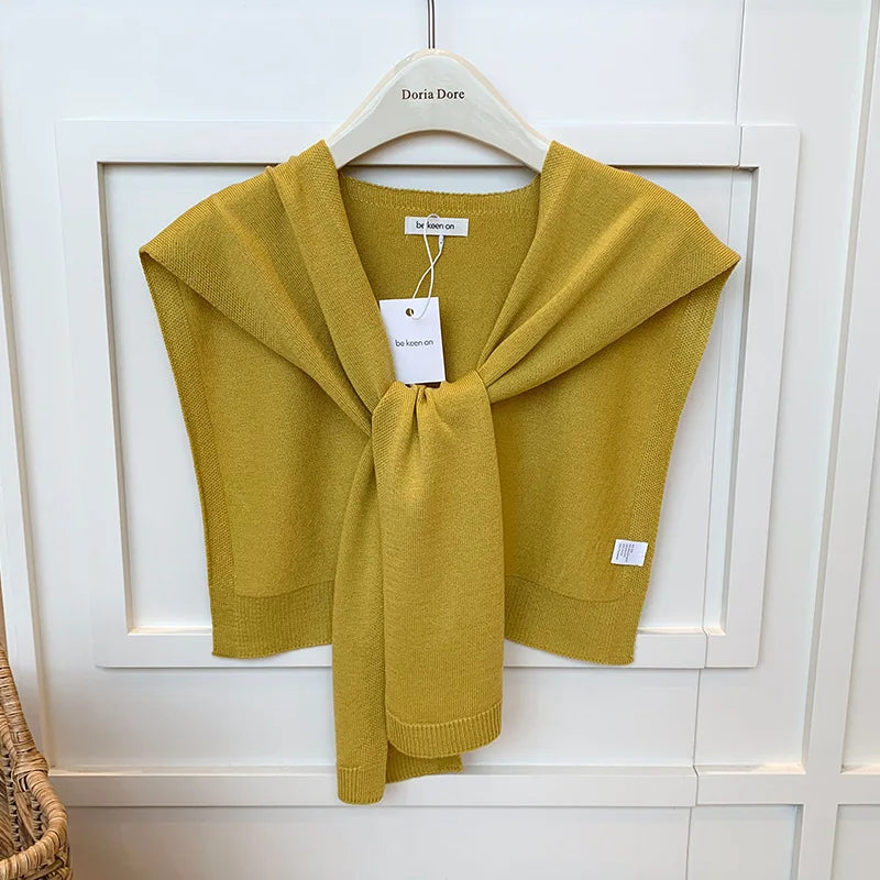 Korean Knitted Shawl Summer Fashionable Versatile Fake Collar Neck Guard Knotted Cape Shoulder Scarf Solid Color Scarve Women