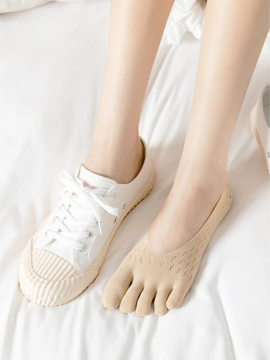 Women's Toe Socks, No Show Invisible Socks, Silicone Non-Slip Ladies Boat Socks, Low Cut, Breathable, Sweat Absorbing, Summer Thin