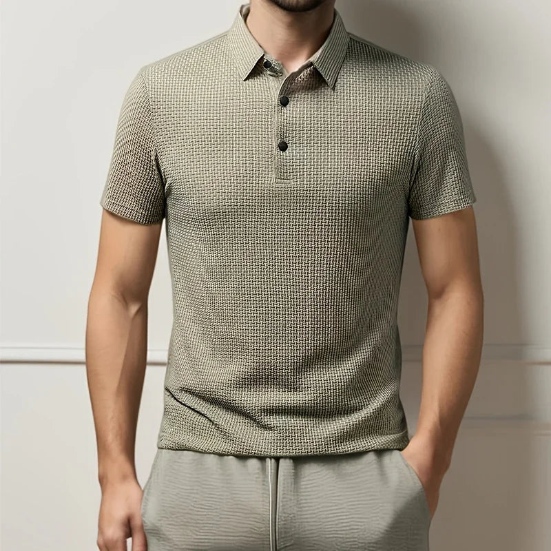 Men's Business Casual Short Sleeved Bone Flower Solid Color