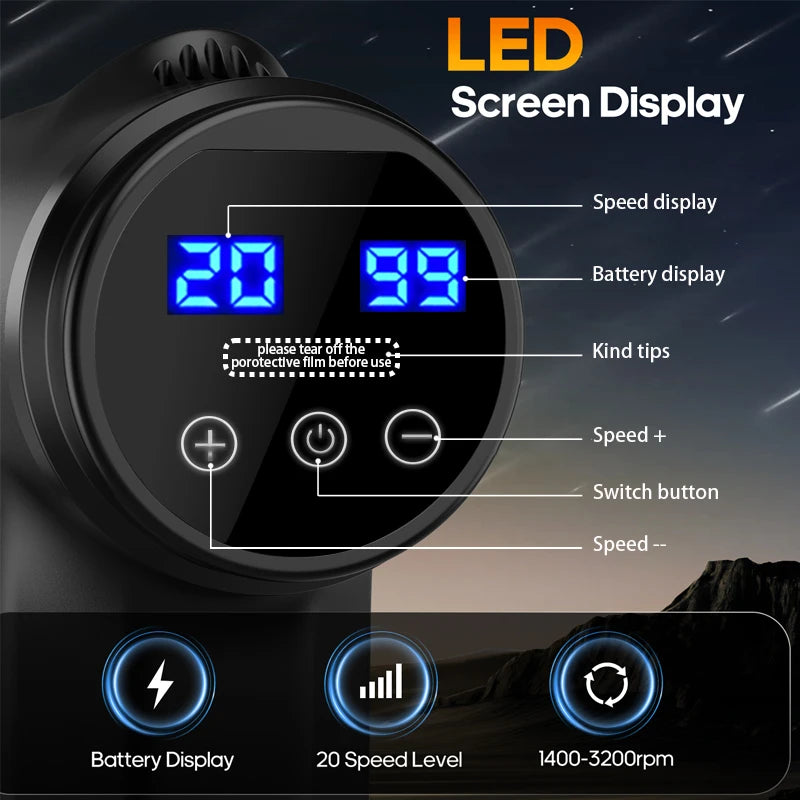 20-Speed Massage Gun with Heat and 7 Heads