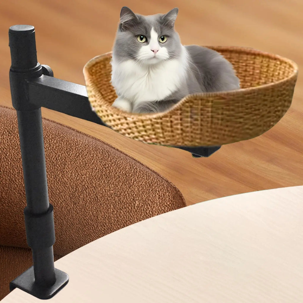 Desk Cat Bed Rack Cat Nest Support Professional Accessory, Attachment Easy to Install Steel, Adjustable Height 360° Rotation