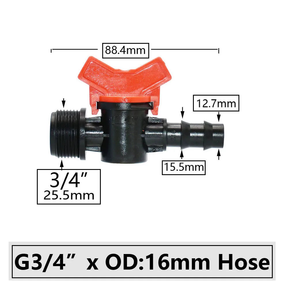 4/8/10/12/16/20/25mm Hose Barbed Mini Valve Garden Tap Barb Connectors With 1/2 3/4 Inch Thread Drip Irrigation System Fitting