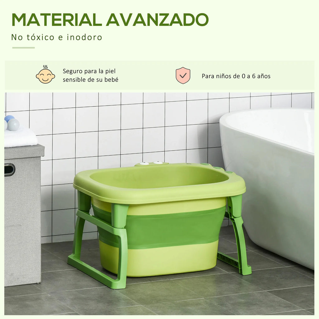 Homcom Folding Baby Bathtub for Newborns up to 6 Years Portable Children's Bathtub with Non-Slip Feet 105L Green