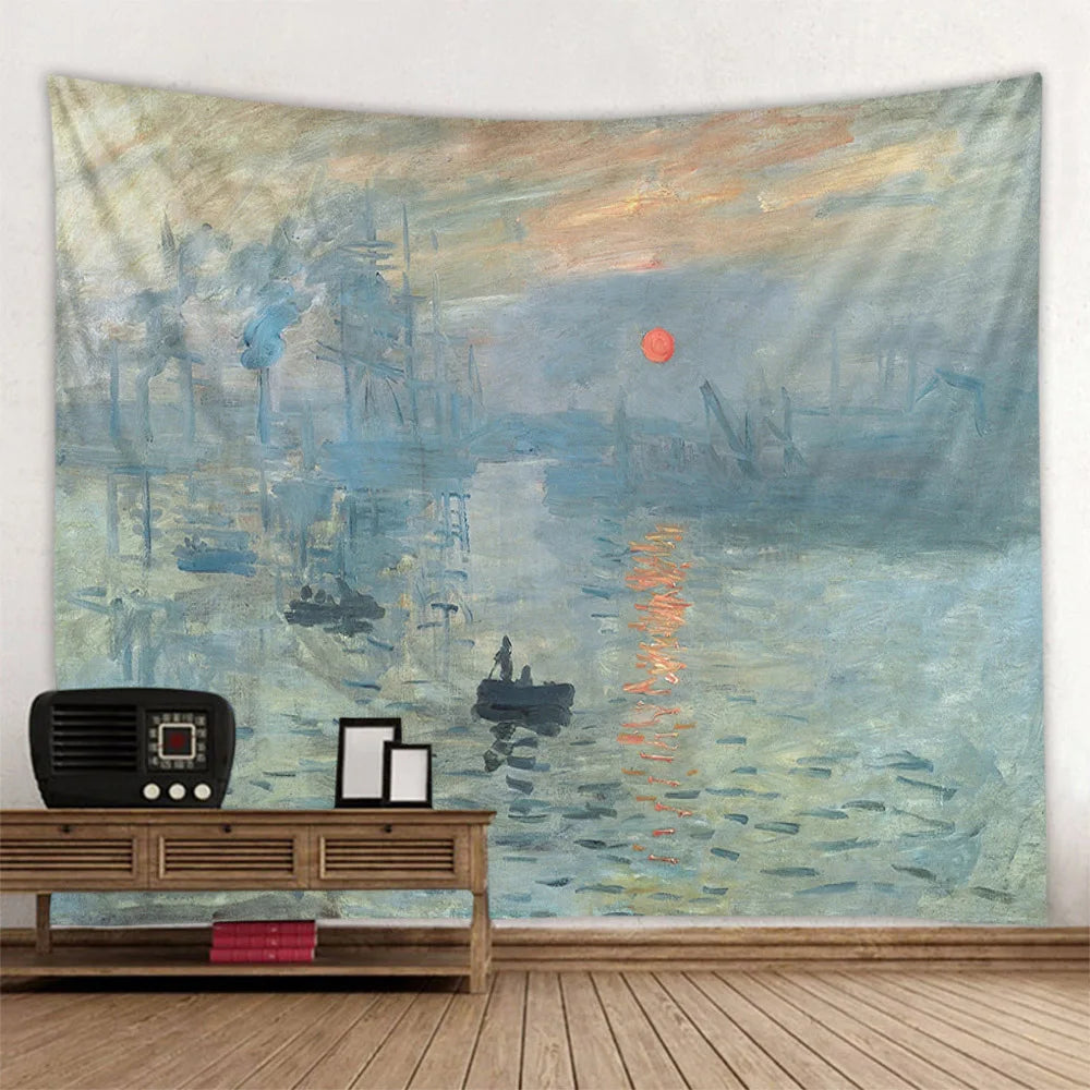 French Monet oil painting tapestry home landscape painting art wall hanging room decoration yoga mat sofa blanket bed sheet