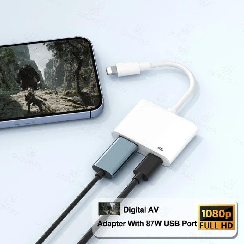 1080P Screen Converter Phone to HDMI-Compatible Adapter for iPhone