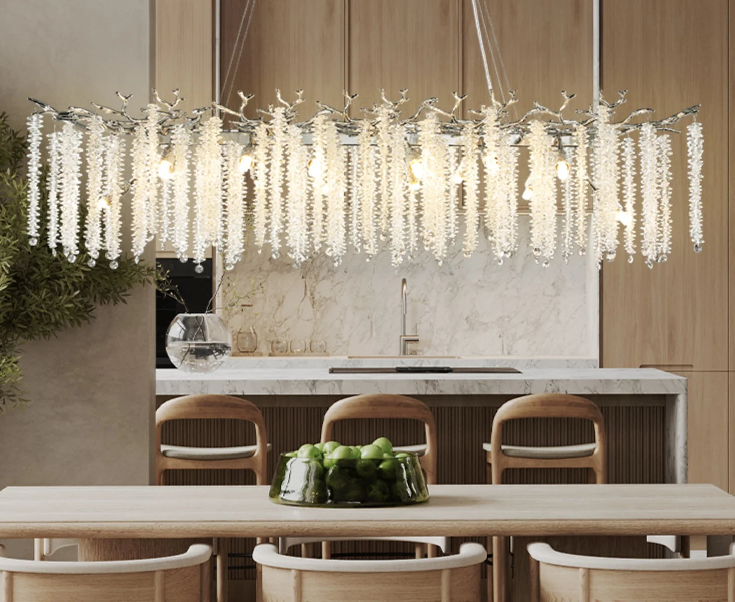 Artpad Luxury Round Crystal Chandelier Dining Room Bedroom Branch Crystal Hanging Pendant Chandelier for Kitchen Living Room