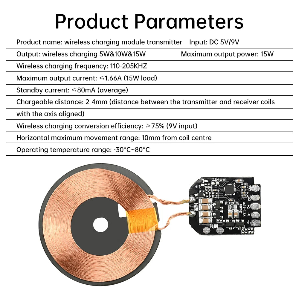 diymore 15W Wireless Charging Module Transmitter PCBA Wireless Charger Motherboard Magnetic Wireless Charging Motherboard + Coil