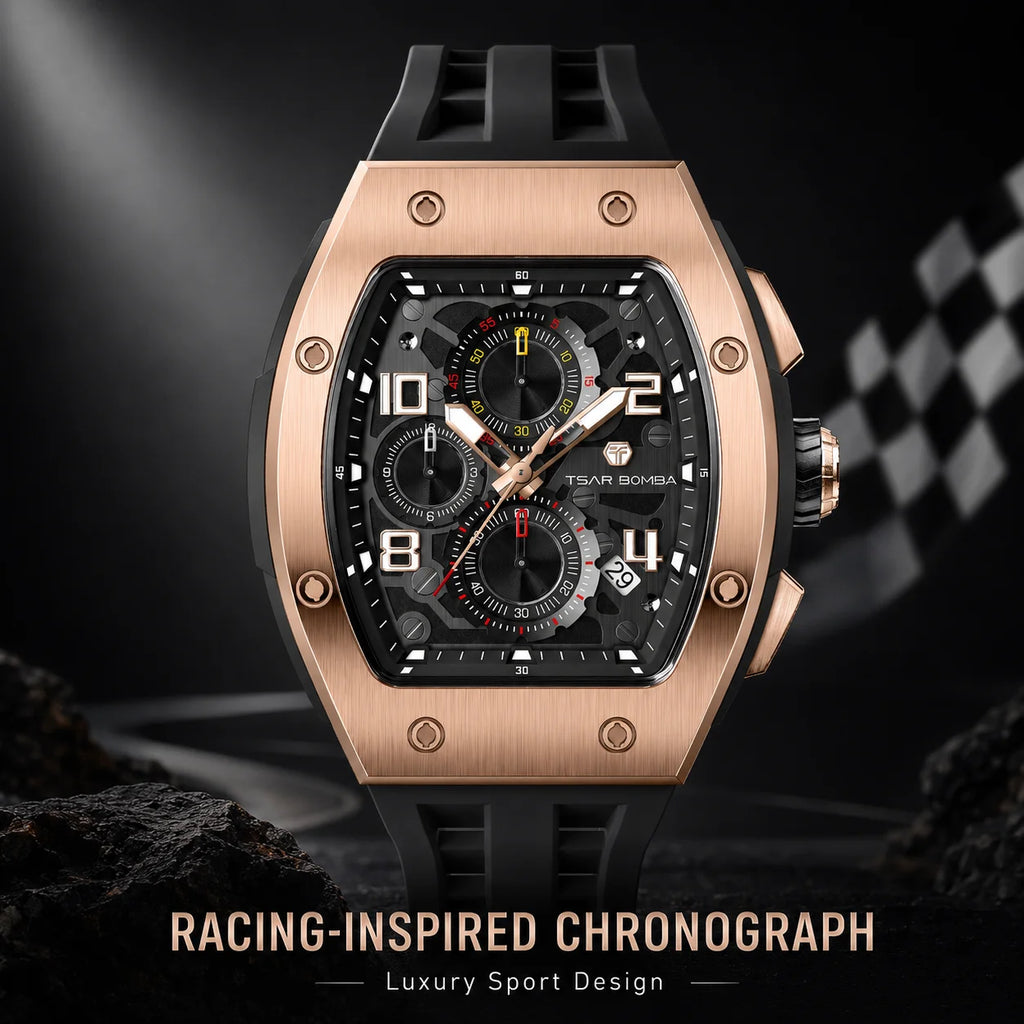 TSAR BOMBA TB8224Q Men's Rose Gold Tone Tonneau Quartz
