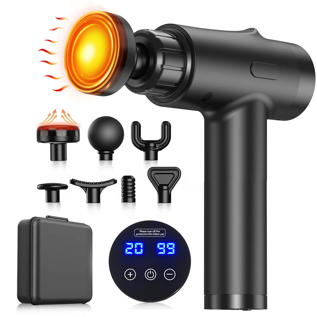 20-Speed Massage Gun with Heat and 7 Heads