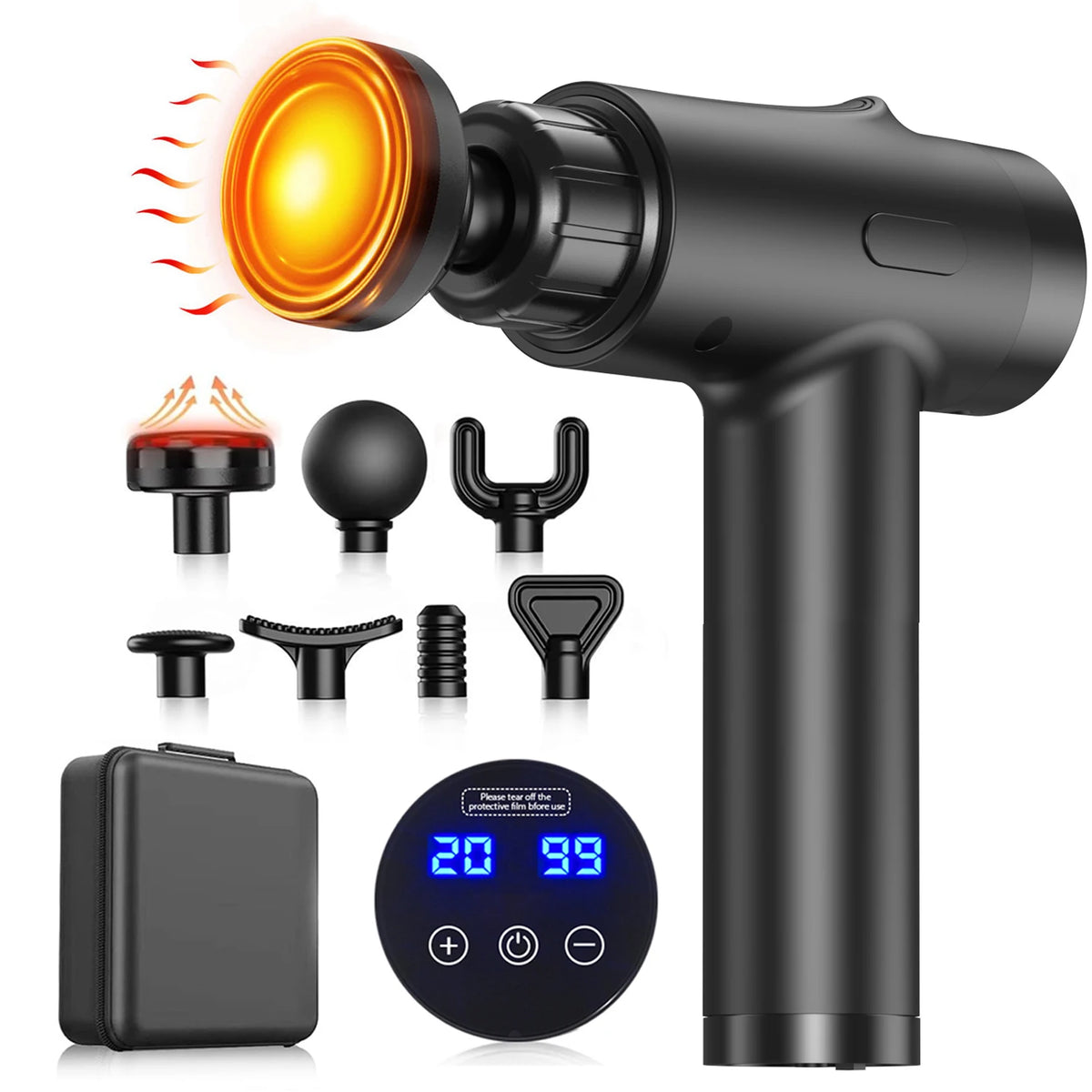 20-Speed Massage Gun with Heat and 7 Heads