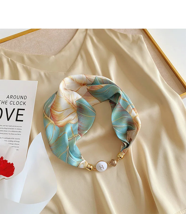Imitation Silk Scarf Magnetic Buckle Necklace Pendant Wearing Spring and Autumn Cervical Protection for Women