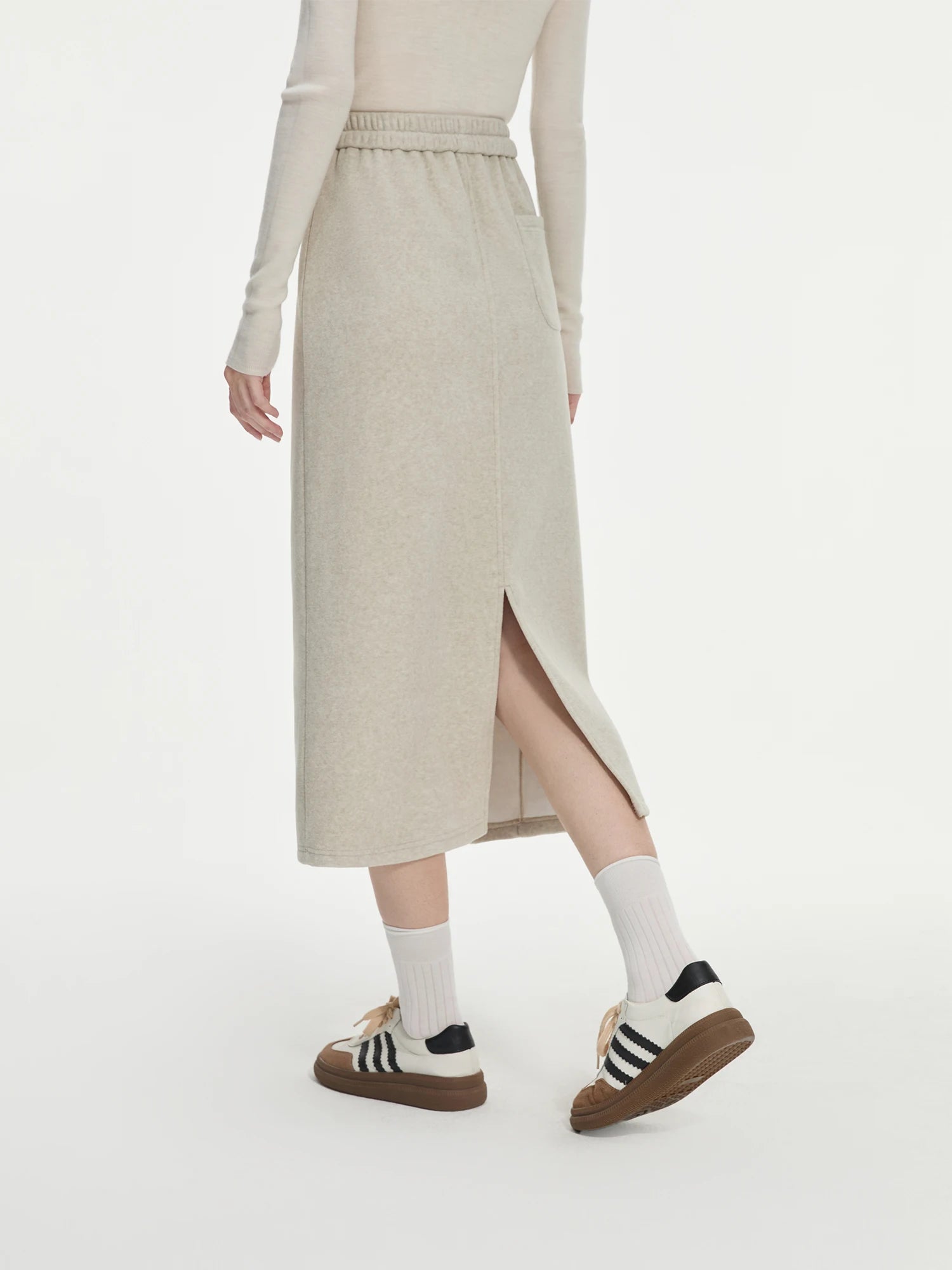 FSLE Women Sweatshirt Set Winter Thick Grey Commuter Sweatshirts Elastic Waist Long Spilt A-Line Women Skirt 24FS14491+24FS14492