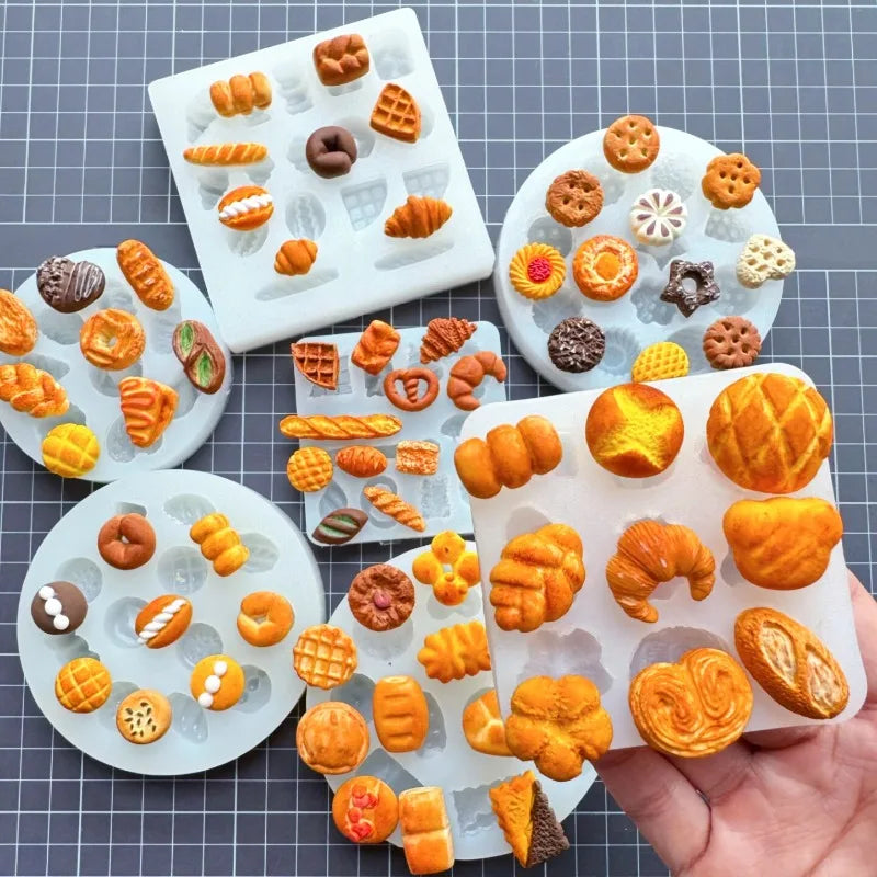 Miniature Food Toy Simulation Bread Silicone Mold DIY Dollhouse Croissant/waffle/baguette/wagashi Quick Modeling Clay Mold