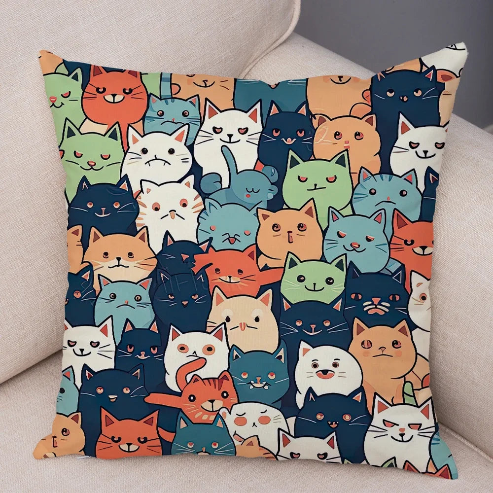Cute Pet Hello Cat Cushion Cover Double Print Soft Plush Pillowcase for Sofa Home Car Decor Cartoon Animal Pillows Case 45x45cm