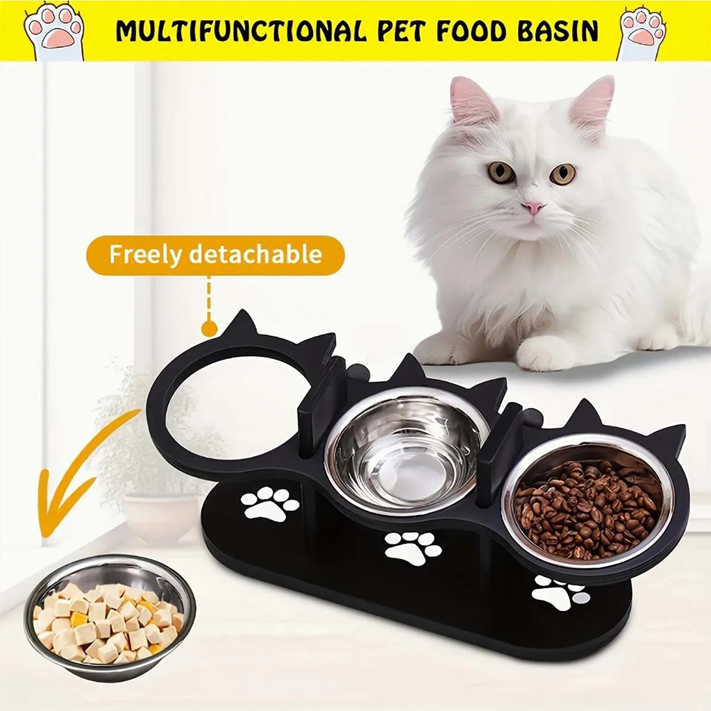 Elevated Cat Bowls Raised Cat Food Bowls 15° Tilted Pet Bowl With 3 Stainless Steel Bowls Wood Bracket For Cats Puppy Small Dogs