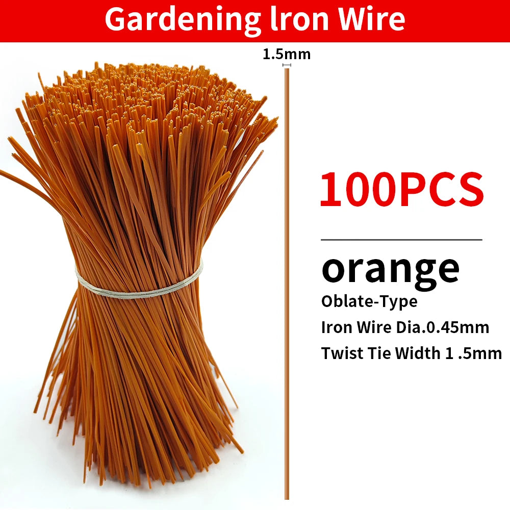 100PCS Gardening Cable Ties Reusable Oblate Iron Wire Twist Tie for Flower Plant Climbing Vines Multifunction Coated Fix Strings