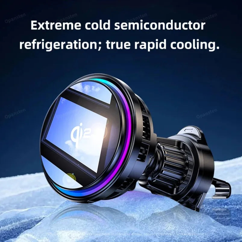 Tempered Glass 15W QI2 Wireless Charger ice Cooling Phone Holder For Magsafe iPhone 16~12 Magnet Cellphone Bracket Fast Charging