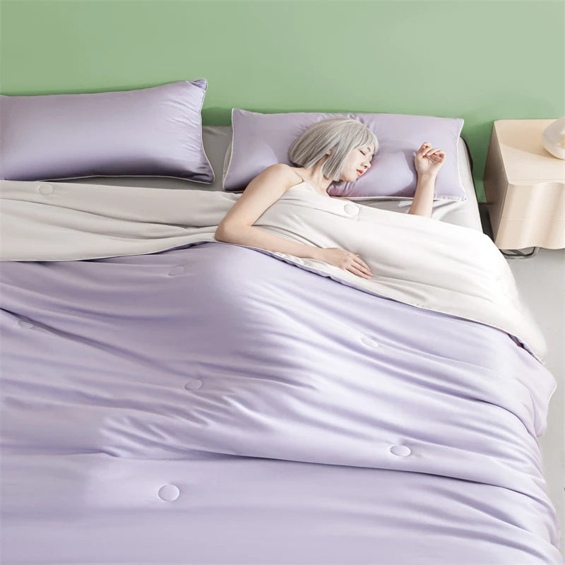 New Cooling Sensation Summer Duvet Brings Coolness Washed Ice Silk Blanket Instant Cool Quilt All Ages Silky Touch Comforter Set