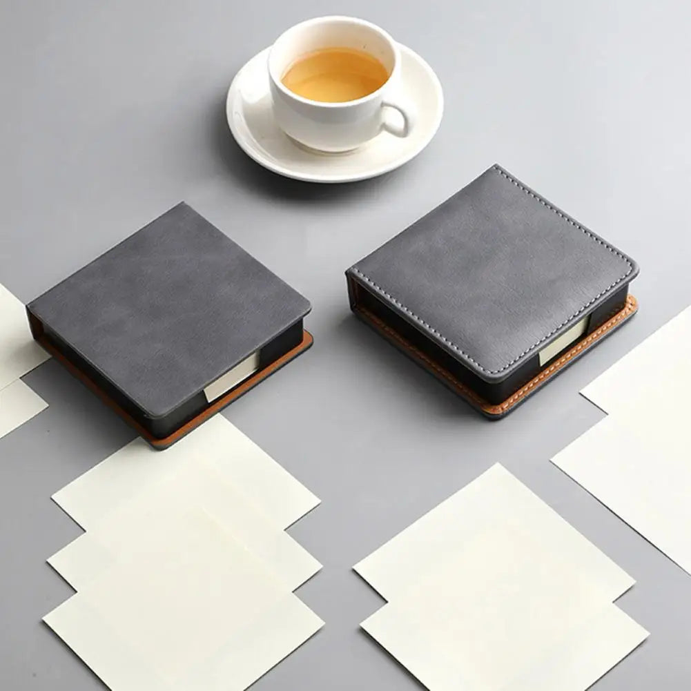 Desk Organizer with Note Paper Note Box with Grooves Imitation Leather Sticky Notes Holder with Lid Cover Name Cards Organizer