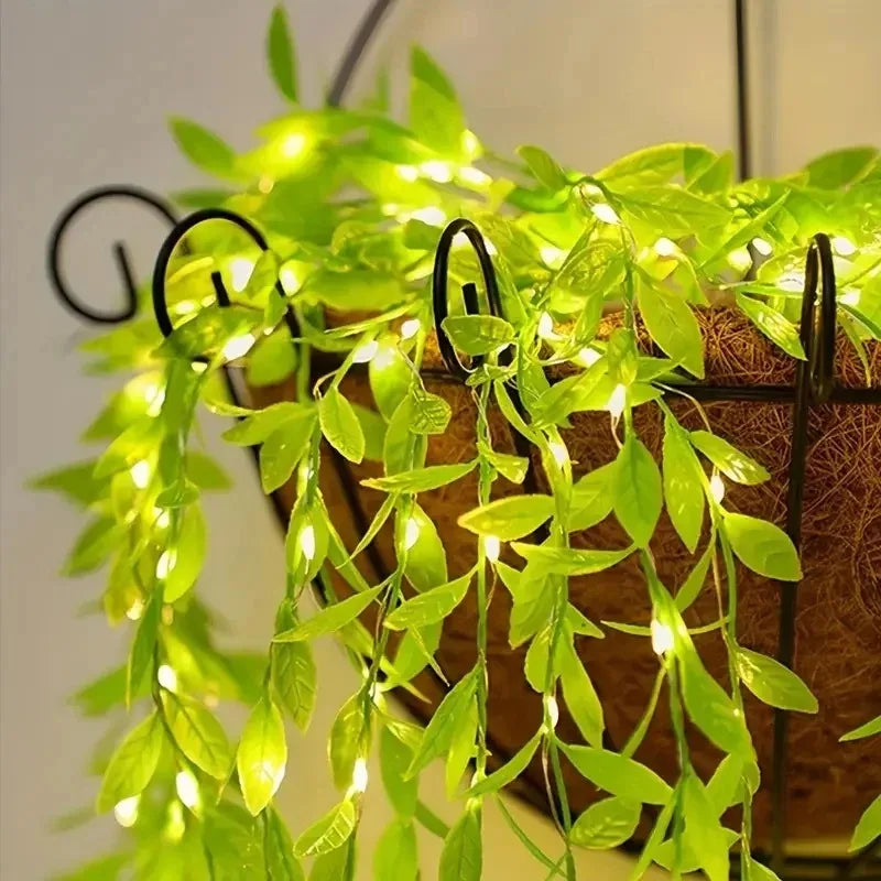 LED Green Leaf Fake Plant String Lights LED Battery