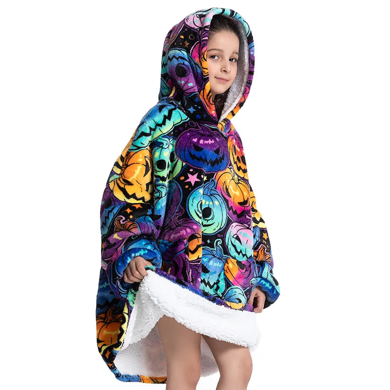 Winter Hoodies Sweatshirt Women Men Pullover Fleece Giant TV Oversized Blanket with Long Flannel Sleeves