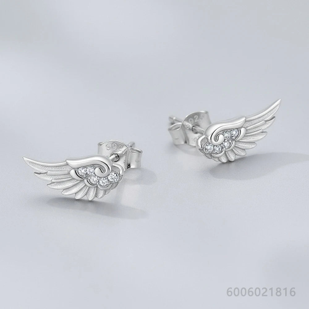 925 Sterling Silver Zircon Wing Stud Earrings