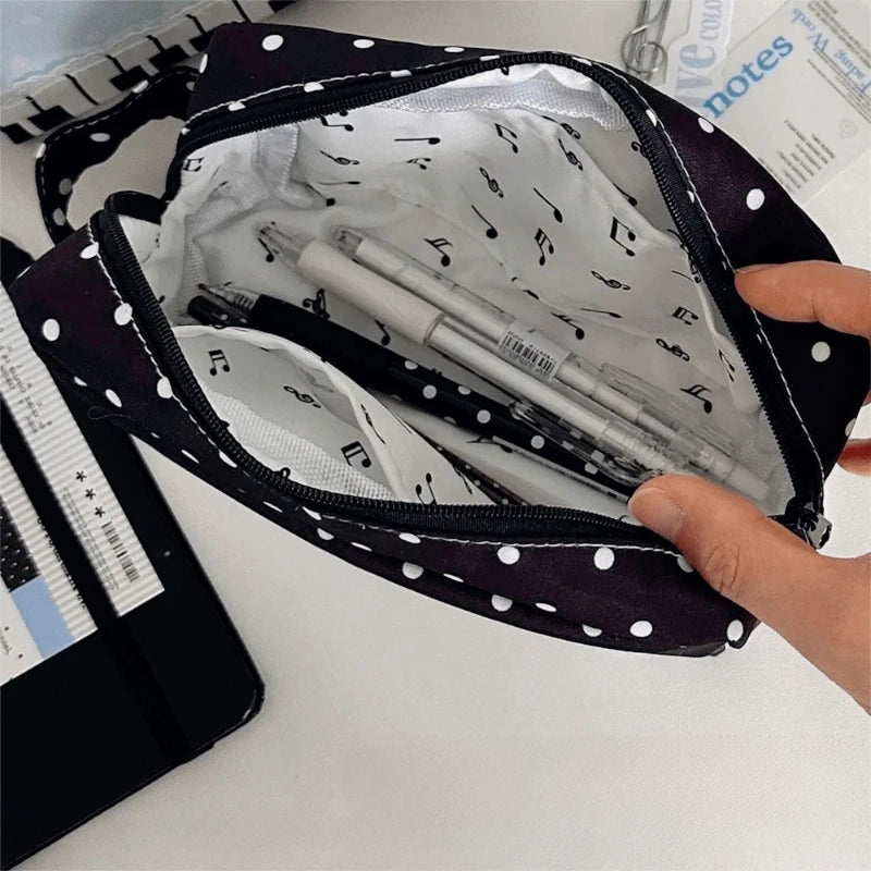 Kawaii Polka Dot Piano Key Print Pencil Case With