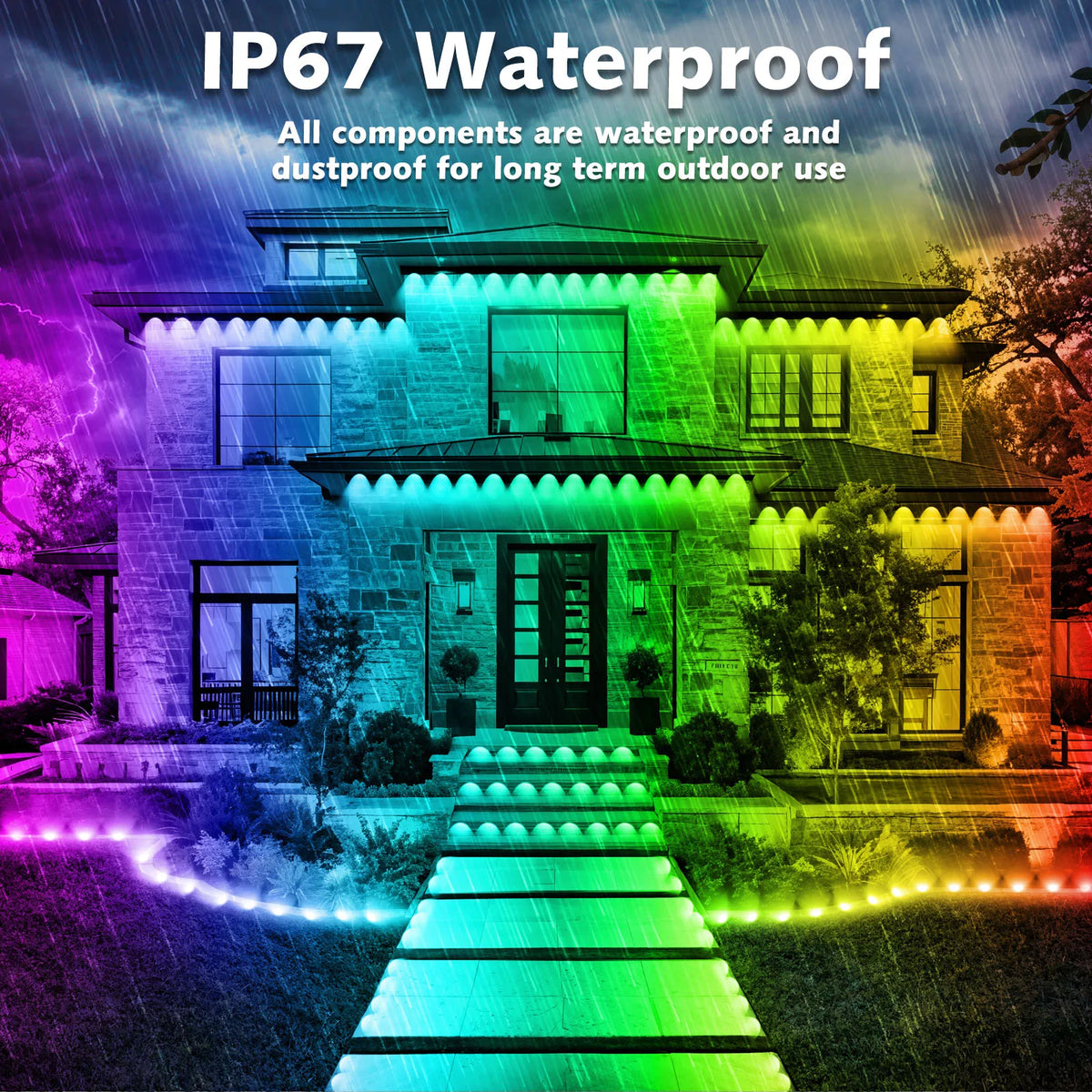 Permanent Outdoor LED Lights 200FT RGB IP67 Waterproof Eaves
