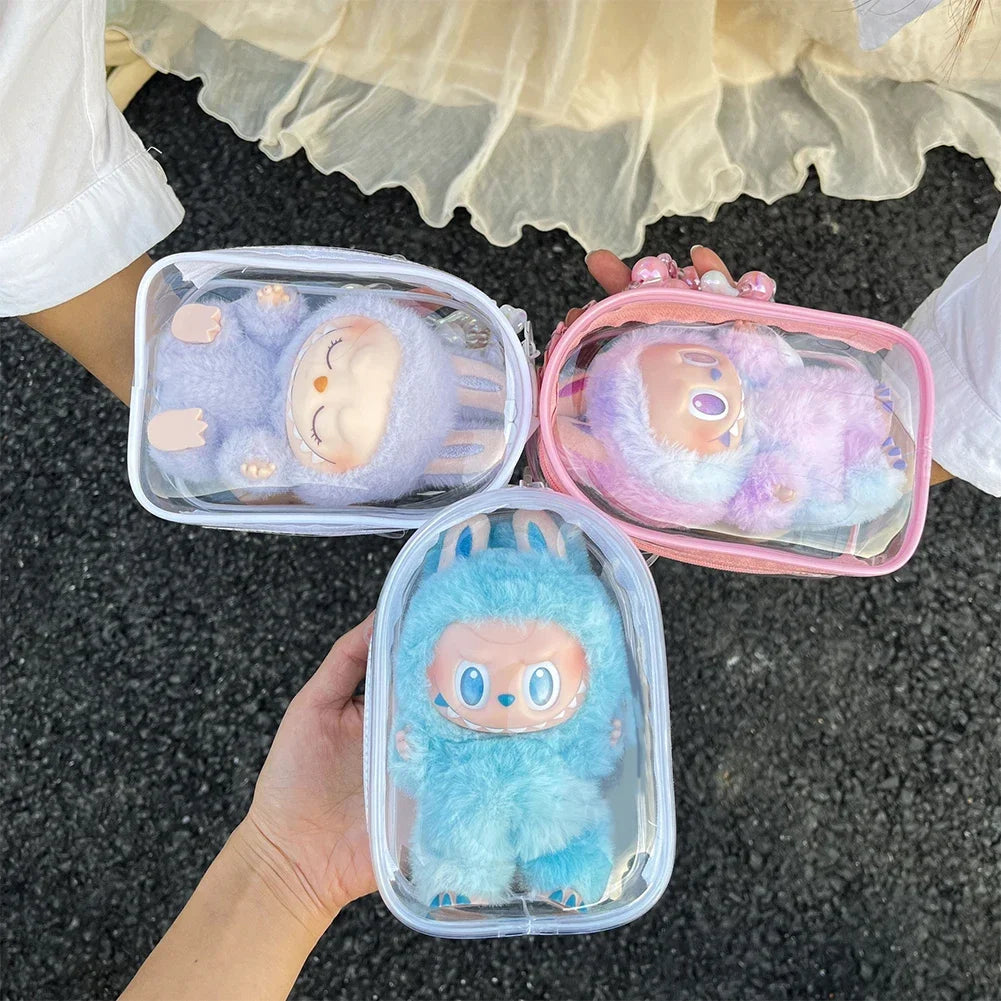 2025 New For 17cm Labubu V2 V3 15cm PVC Storage Bag Dolls Display Bag Cotton Doll Outfit Crossbody Pain Bag Home Organization