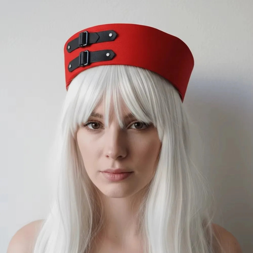 Y2K Black Leather Buckle Sailor Hat PU Versatile Vintage Beret