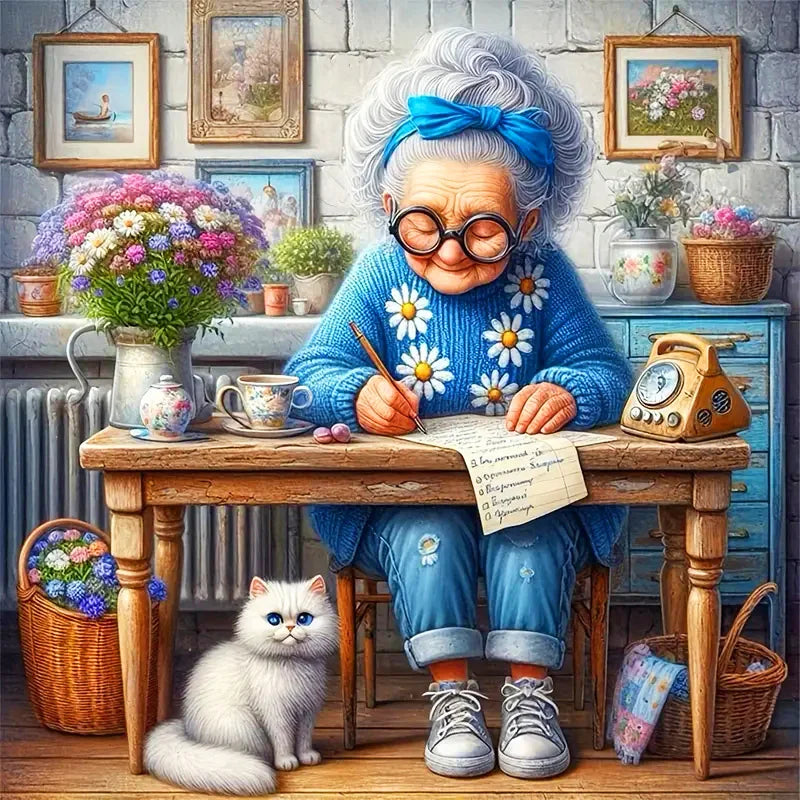Huacan 5D DIY Diamond Painting Portrait Grandma Kits Full Drill Embroidery Old Lady Rhinestone Pictures Mosaic Animal Home Decor