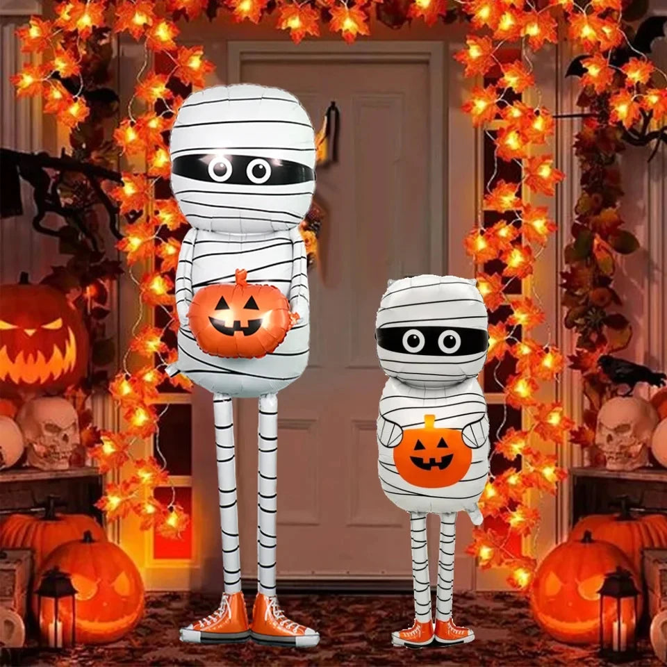 Handheld Pumpkin Mummy Aluminum Film Balloon White Orange Shaped Mummy Balloon Halloween Decoration Trick Party Decoration