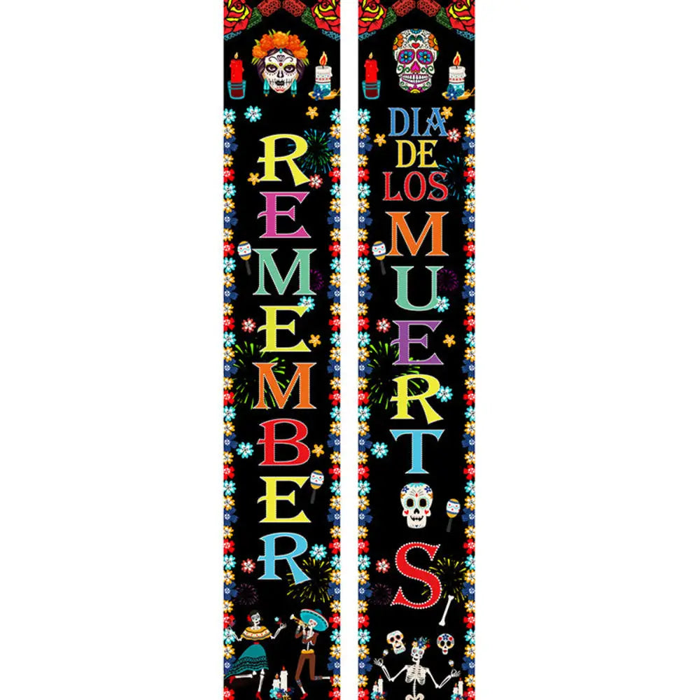 Halloween Decorative Props Mexican Day of the Dead flag Hanging Outdoors Hanging Porch Sign Halloween Welcome Signs Home Decor