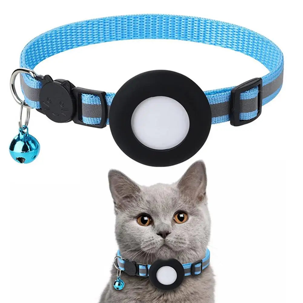 Pet Cat GPS Protective Sleeve With Bell Cute Reflective Cat Collar Address Night Tracking Cover Anti-Lost Cat Necklace