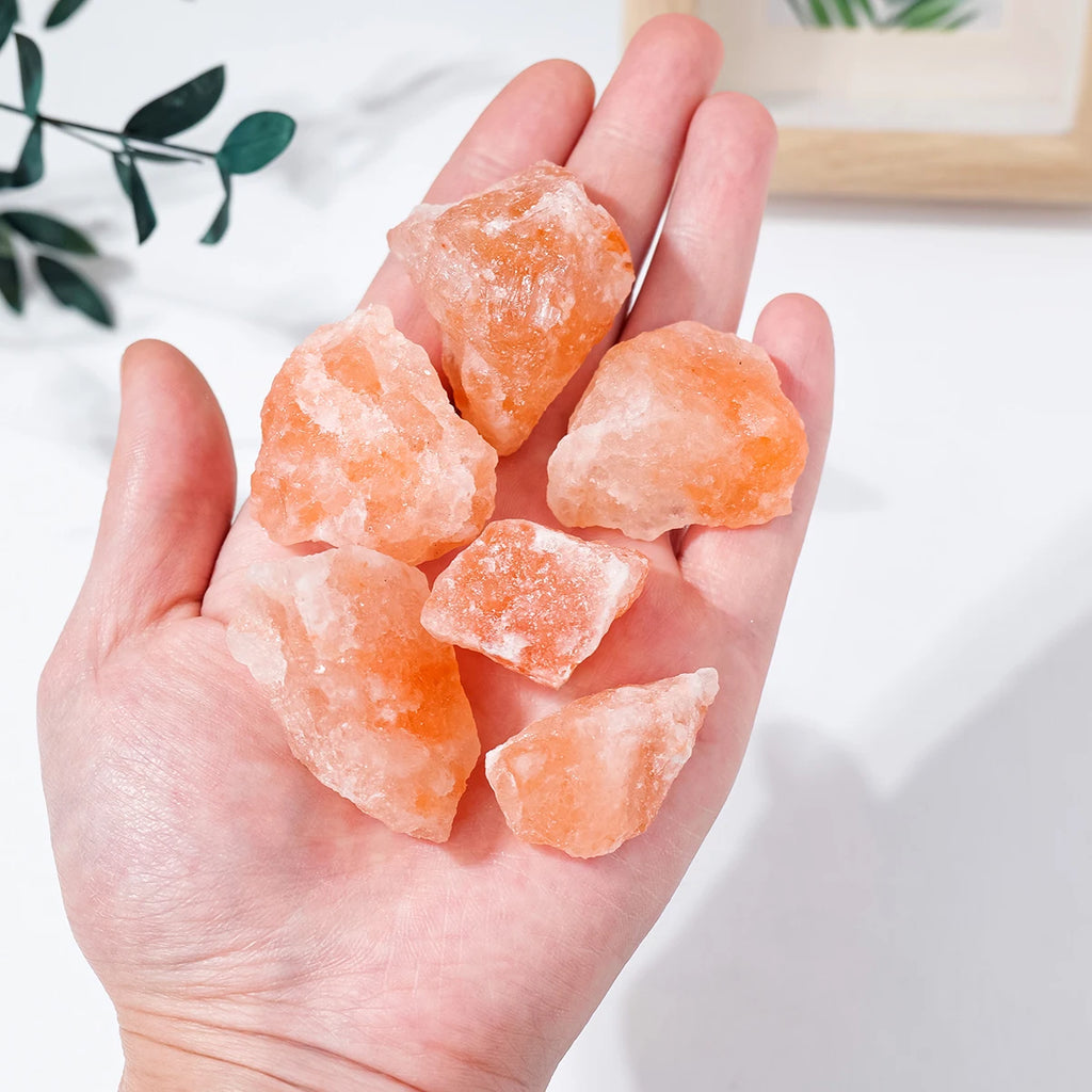 50g/bag Natural Crystal Himalayan Orange Salt Raw Stone Diffuser Minerals Specimen Raw Mineral Decorative Irregular Stone