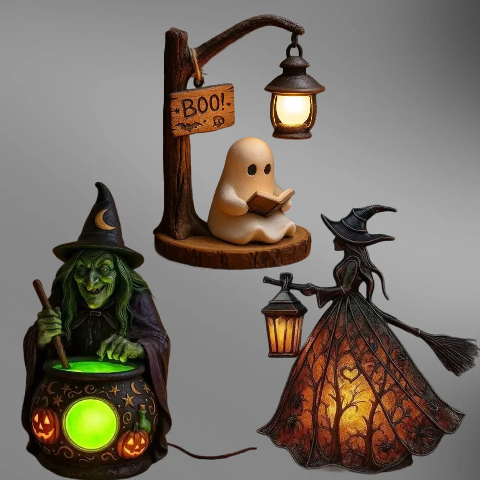 Halloween Witch Ghost 3D Lamp Lantern Decorative Resin Lantern