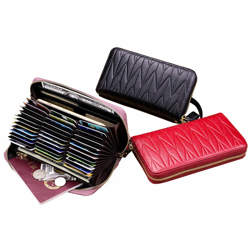 RFID Wallet for Women  Genuine Leather Female Travel Purse Zipper  Women's Wallet 36 Card Holder мини кошелек жен
