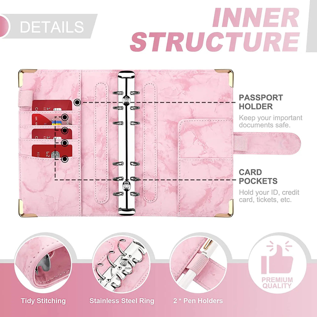 A6 Money Saving Organizer PU Leather Budget Binder Marble