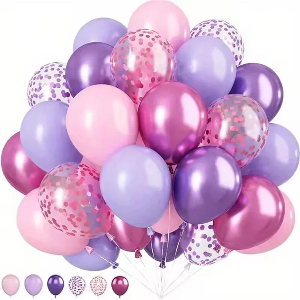 Macaron Pink Purple Metallic Confetti Balloons Set - Wedding