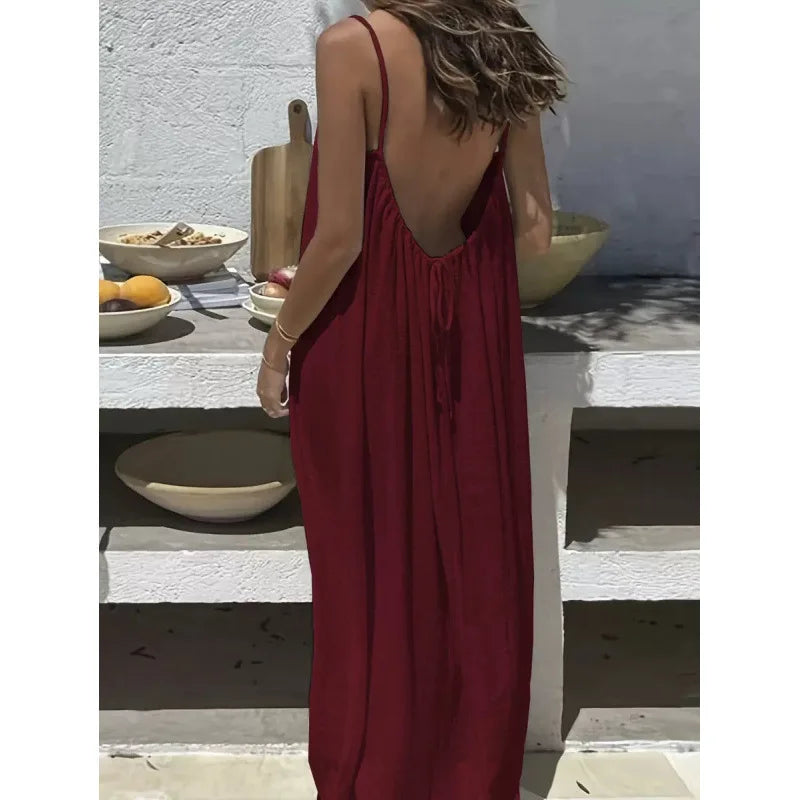 Women's Strapless Backless Long Loose Home Dress Comfortable Sleepwear