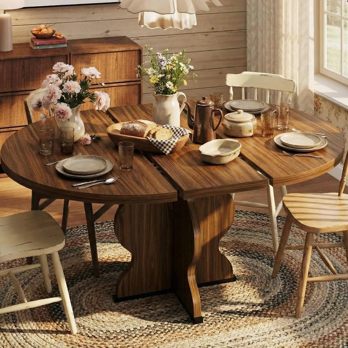 47"-63" Extendable Round Dining Table for 4-8
