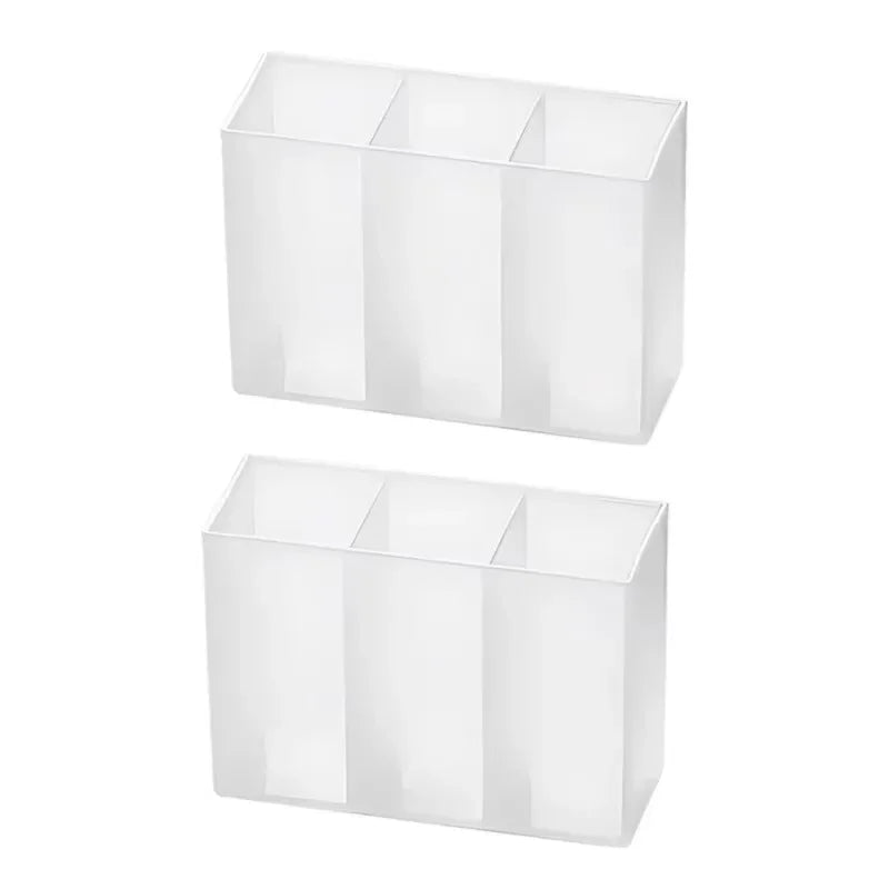 2Pcs Mini Storage Boxes 3-Grid Plastic Makeup Brush Lipstick Storage Multi-Functional Desk Organizer for Home Kitchen Bathroom
