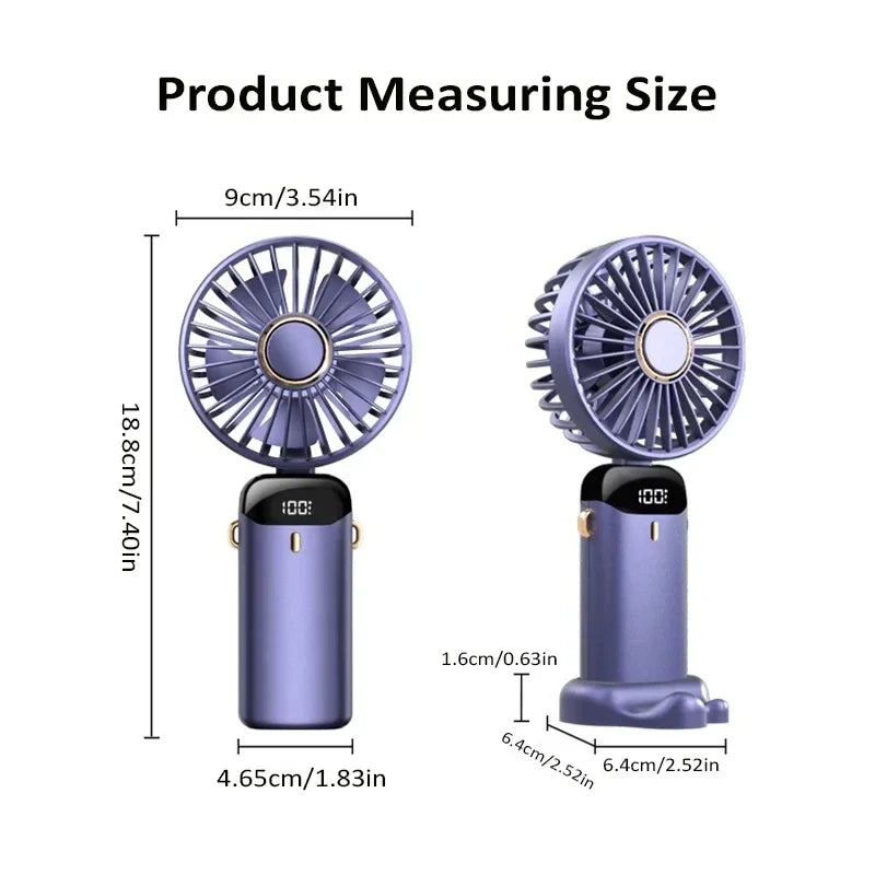 Portable Neck Fan with LED Display & Phone Stand – 1800mAh Rechargeable