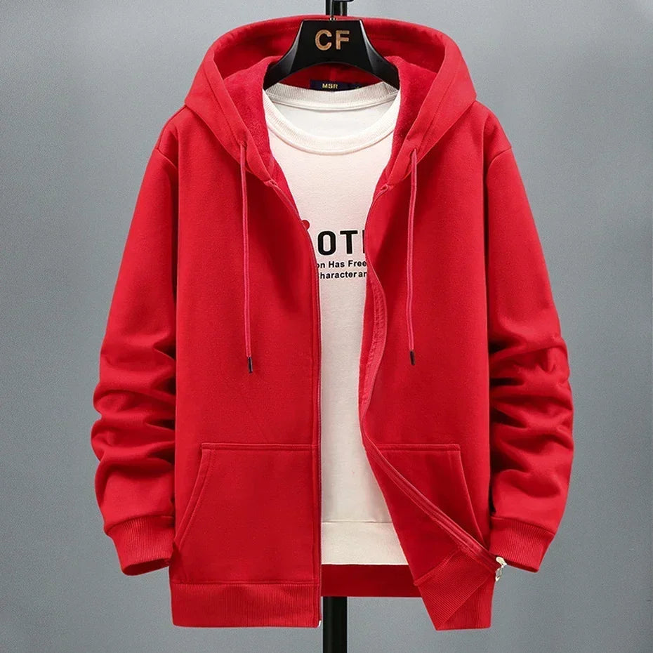 2024 Men Zip Oversized Hoodie Plus Sized Fleece Hood Long Sleeve Top Male Sweatshirt Zipper Loose Baggy Big Size Plus Large 12XL
