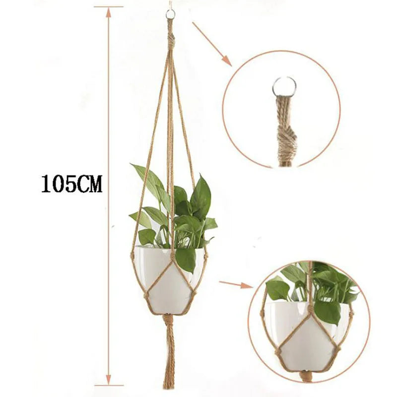 Garden Hanging Planter Macrame Plant Storage Basket Jute Rope Woven Indoor Outdoor Flower Pot Holder Plant Hangers Home Decor