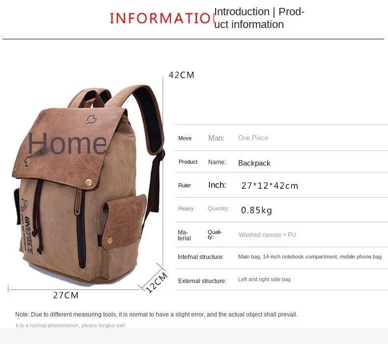 Cartoon Animation AttackonTitan ONEPIECE NARUTO Large Capacity Canvas Backpack