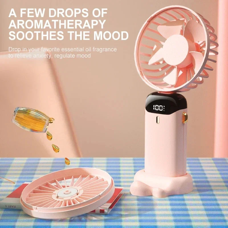 Portable Neck Fan with LED Display & Phone Stand – 1800mAh Rechargeable